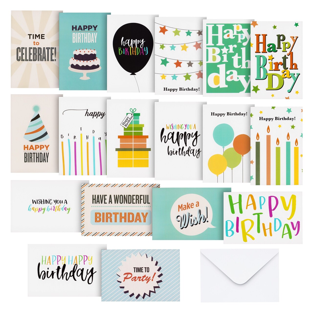 144 Pack Happy Birthday Cards Bulk with Envelopes for Kids, Work, Office, Friends, Family, Business - Blank Inside with 18 Designs, 4x6 In